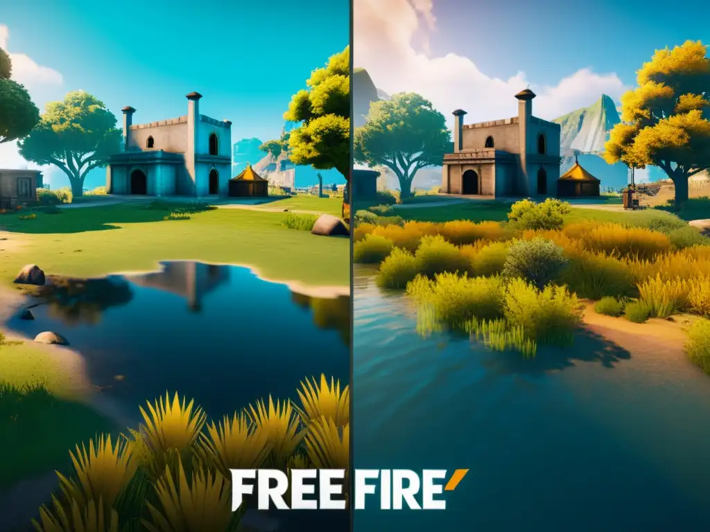 Comparación de mapas del juego Free Fire, destacando las mejoras visuales