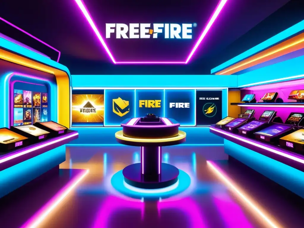 Descubre las mejores estrategias de compra en Free Fire con una tienda llena de opciones vibrantes y futuristas para mejorar tu experiencia de juego