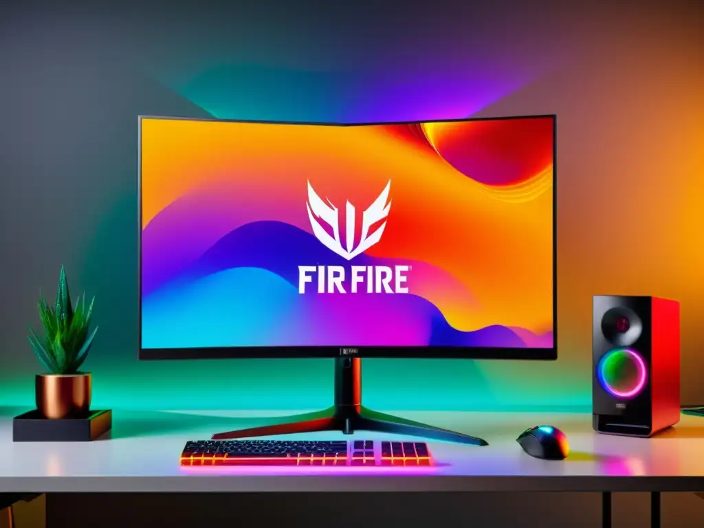 Mejores monitores rendimiento Free Fire: Monitor moderno con juego vibrante y detalles nítidos en un setup gaming profesional