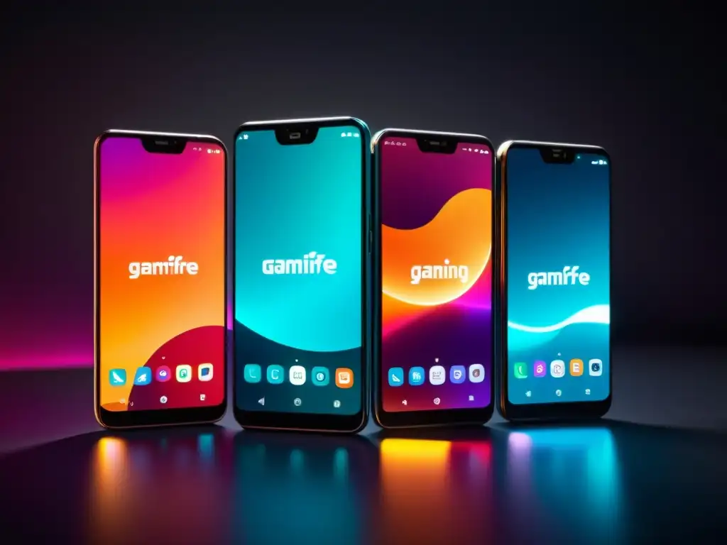 Los mejores smartphones para FreeFire: modernos dispositivos en un ambiente futurista con gráficos de alta definición y una iluminación dramática