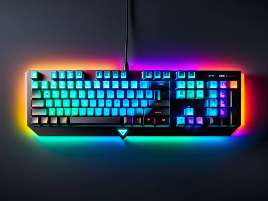 Uno de los mejores teclados gaming para Free Fire: moderno, con iluminación RGB y teclas mecánicas, sobre un escritorio minimalista