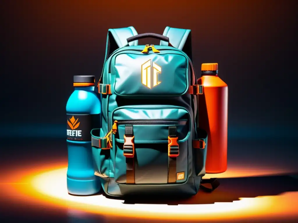 Una mochila futurista de FreeFire con equipo de supervivencia