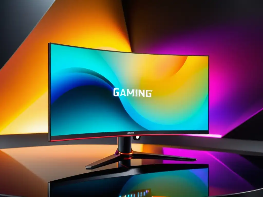 Un monitor curvo gaming 8k con bordes delgados, muestra una intensa partida de FreeFire en colores vibrantes