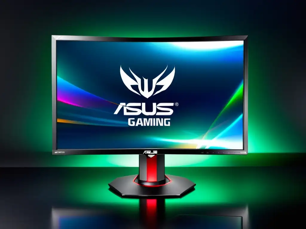 El monitor gaming ASUS VG248QE brilla en un entorno futurista oscuro, ofreciendo colores vibrantes y una experiencia inmersiva para FreeFire