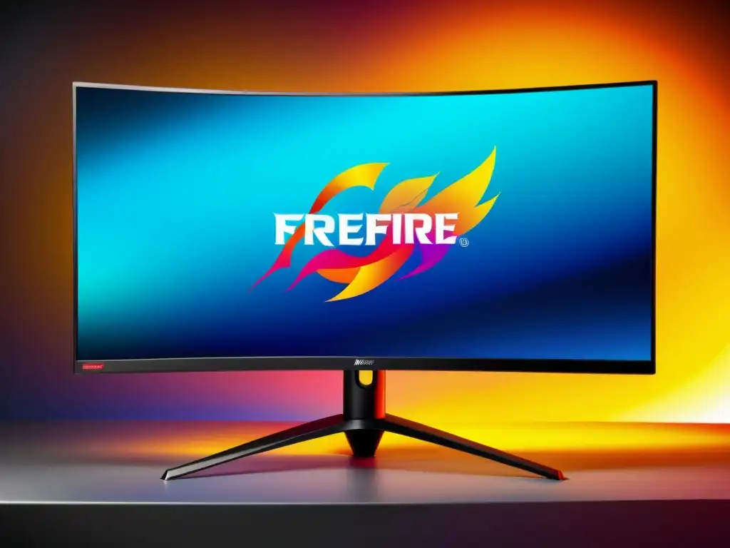 Un monitor gaming curvo de alta resolución muestra la intensa jugabilidad de FreeFire en 8K