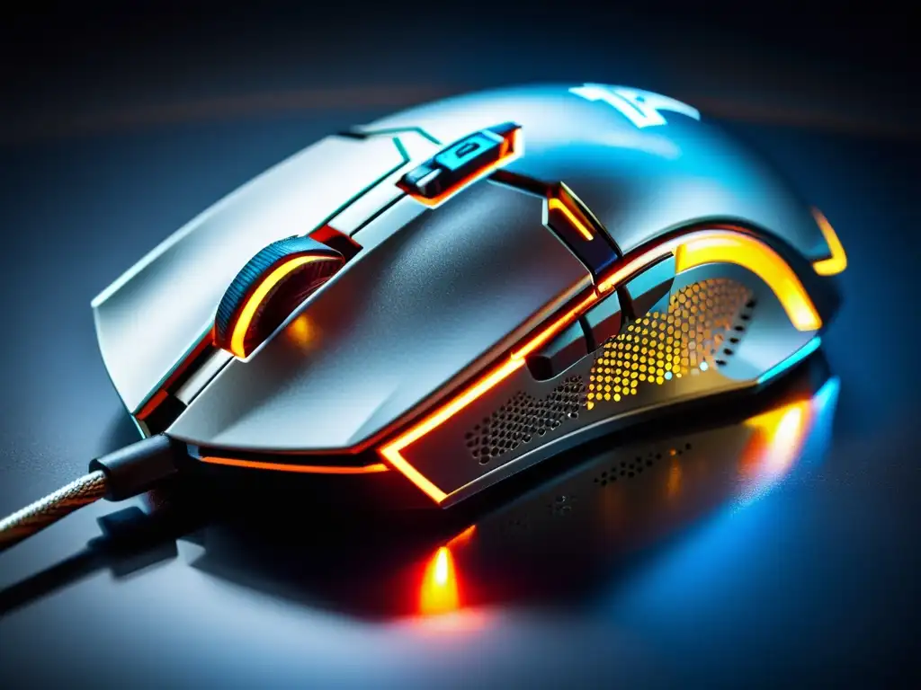 Un mouse de gaming futurista con luces LED vibrantes y el logo de Free Fire