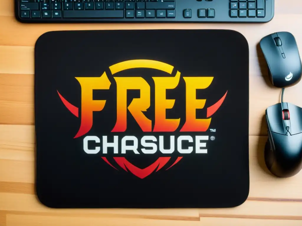 Un mousepad negro con arte vibrante de Free Fire, costuras resistentes y una superficie iluminada con LED personalizable