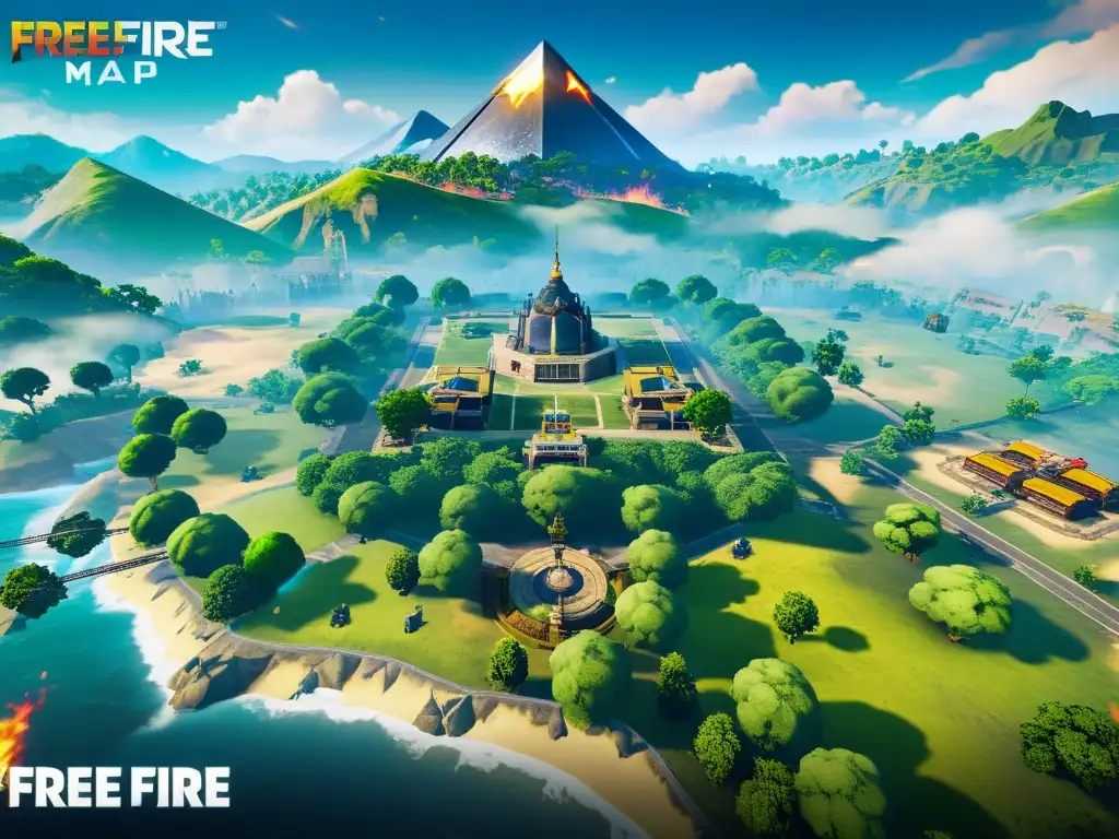 Nuevas zonas Free Fire actualización: Imagen detallada del vibrante y diverso mapa actualizado, con paisajes dinámicos y colores vibrantes