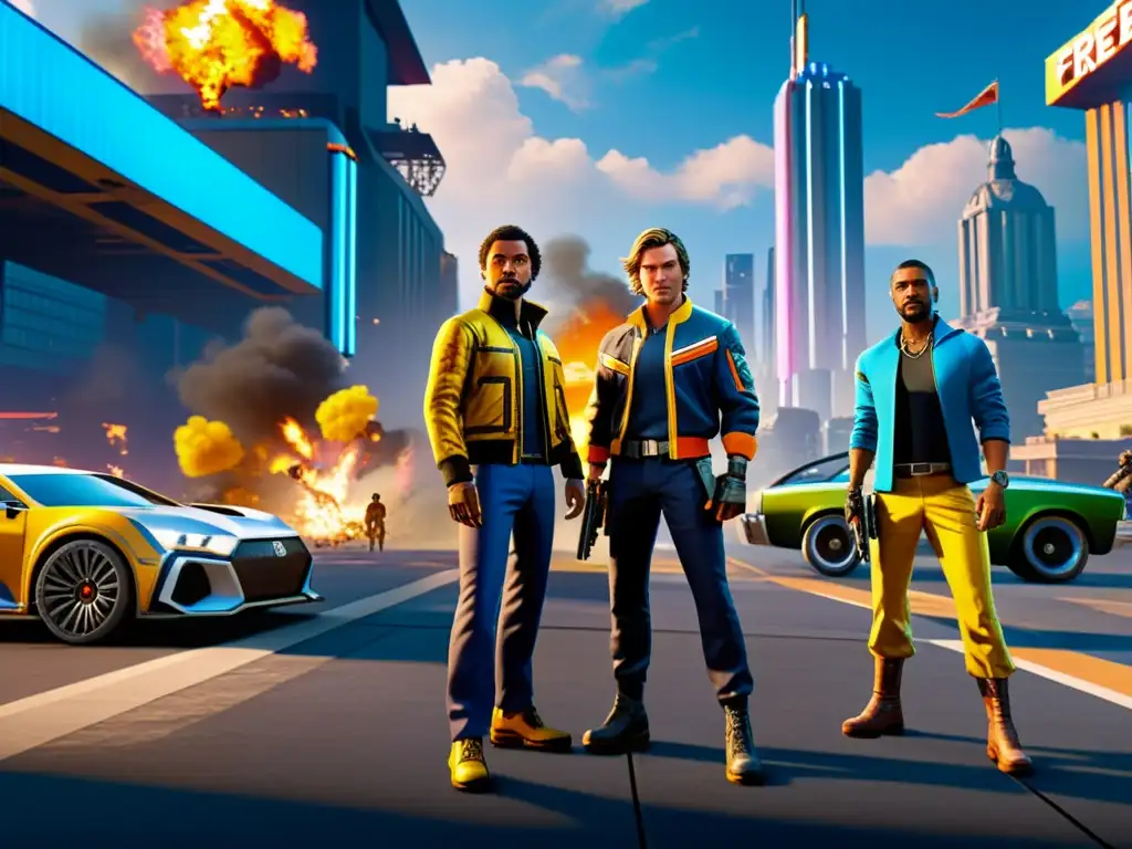 Los nuevos personajes de Free Fire muestran sus habilidades en un paisaje urbano futurista, destacando la energía del juego