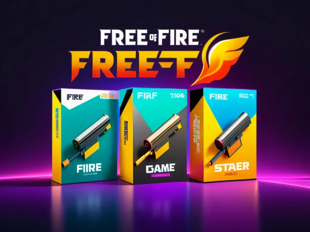 Tres paquetes de inicio de Free Fire en una comparativa detallada, con armas, accesorios y moneda del juego