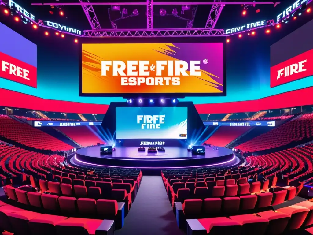 Patrocinios en Free Fire: Vibrante evento esports con logos de patrocinadores destacados, fans entusiastas y emocionante atmósfera