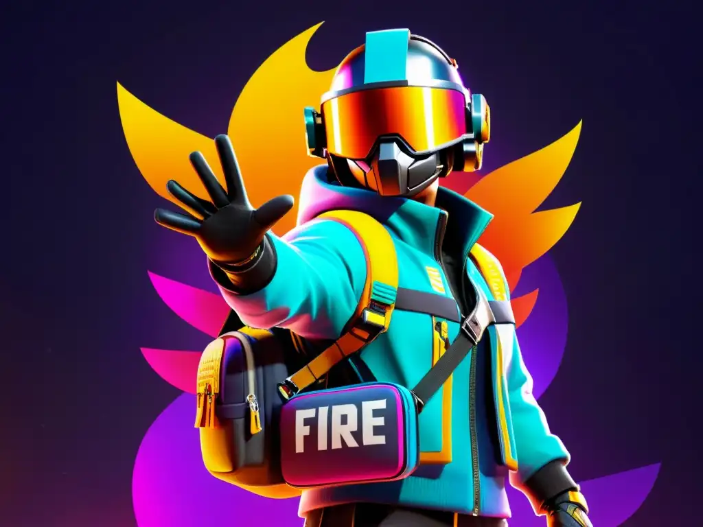 Un personaje de Free Fire con accesorios premium en un entorno futurista