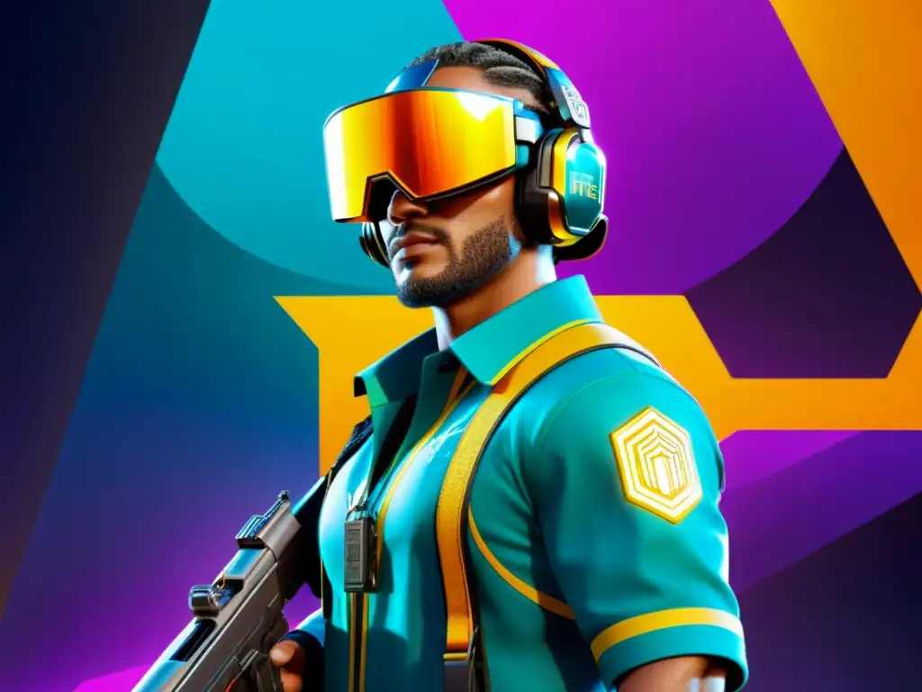 Un personaje de Free Fire con accesorios premium en un escenario futurista, destacando la rentabilidad de los accesorios premium