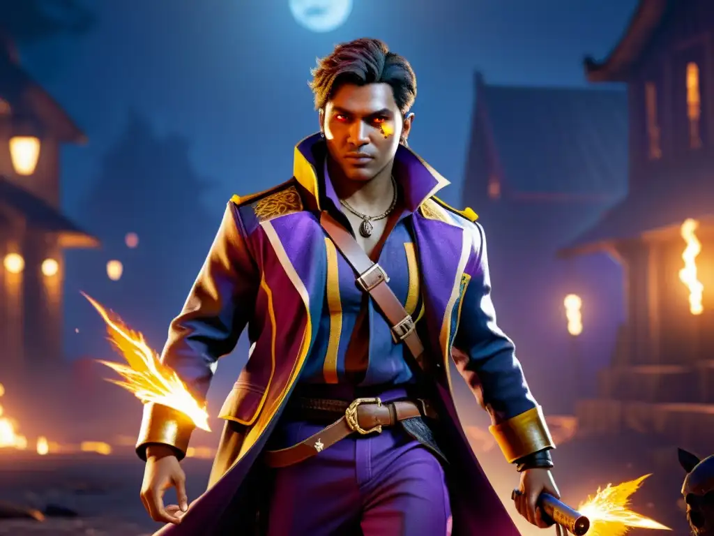 El personaje de Free Fire en un atuendo espeluznante para Trucos Noche de Brujas, inmerso en una batalla con efectos especiales