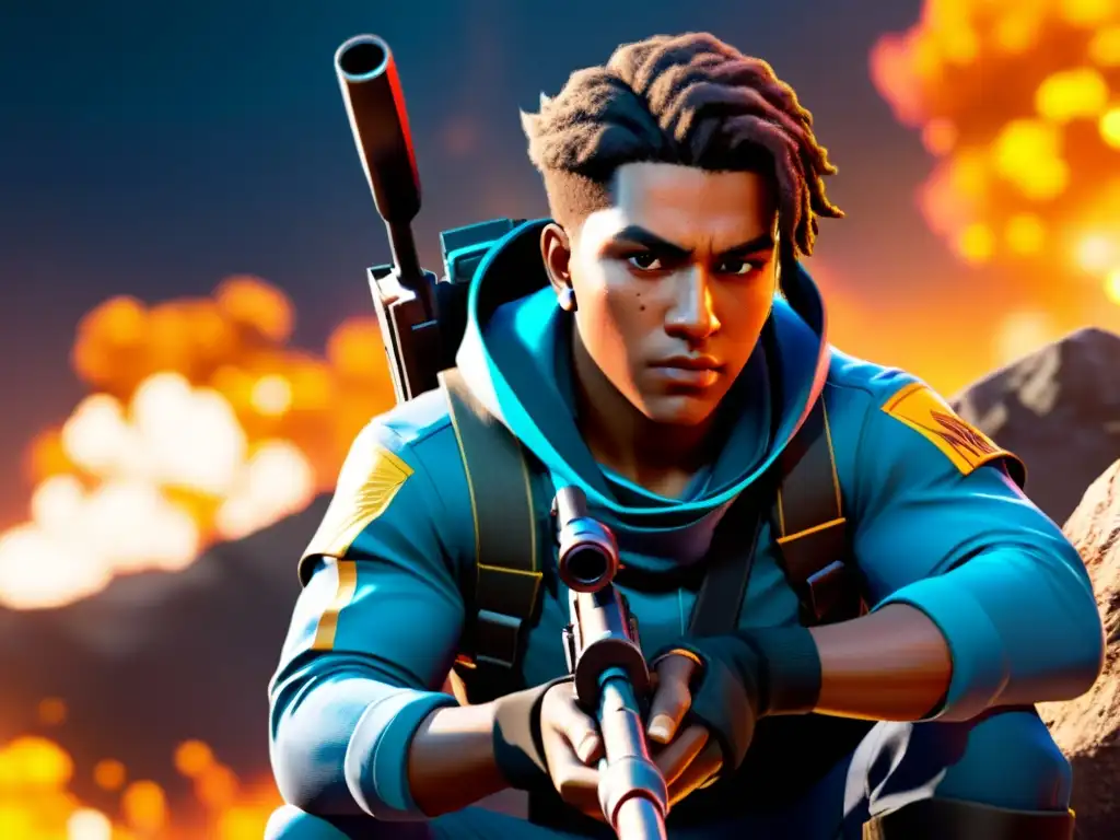 Personaje de Free Fire en combate estratégico, listo para ganar enfrentamientos 1vs1