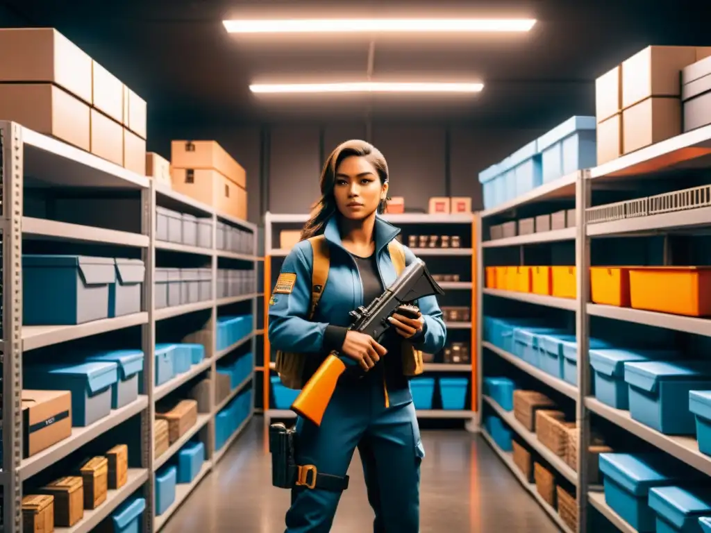 Un personaje de FreeFire organiza con determinación su inventario en una sala futurista