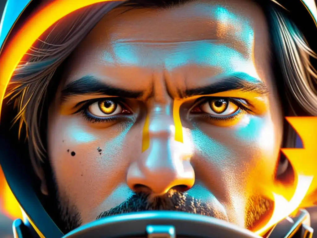 Un personaje de Free Fire con ojos determinados y estrategias psicológicas en medio de la intensa acción del juego