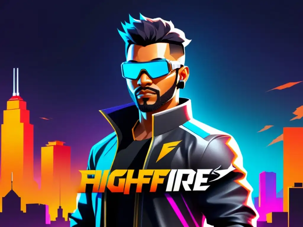 Personalización de avatar FreeFire: moderno, vibrante, con opciones de ropa, accesorios y equipamiento estratégico en una interfaz elegante