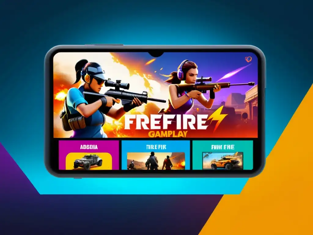 Publicidad interactiva para gamers FreeFire integrada en el emocionante juego, con colores vibrantes y escenas de acción