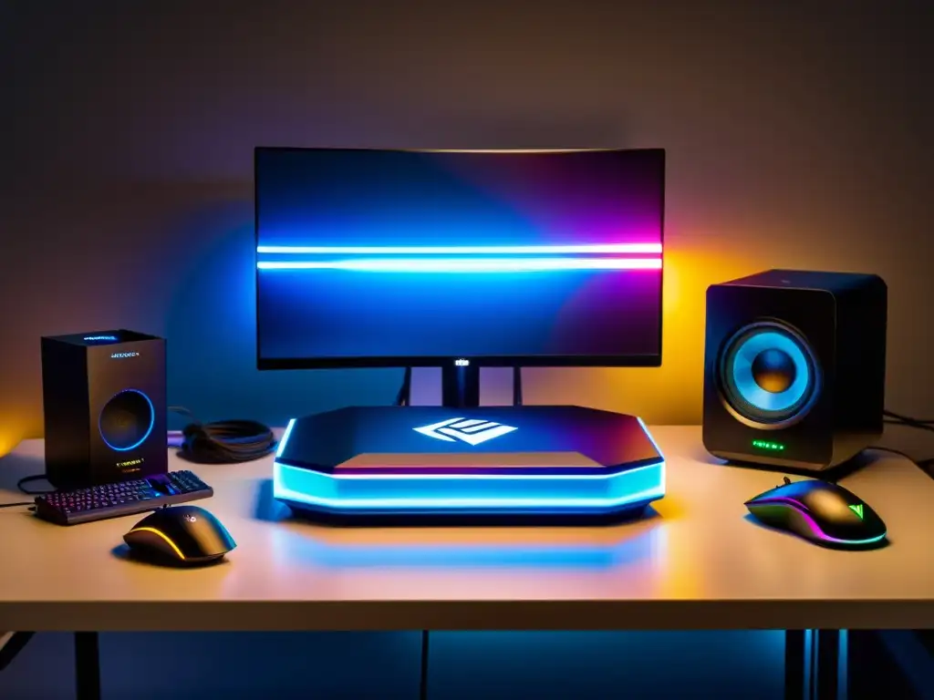 Un router moderno con iluminación RGB en un entorno de gaming, ideal para los mejores routers para jugar Free Fire