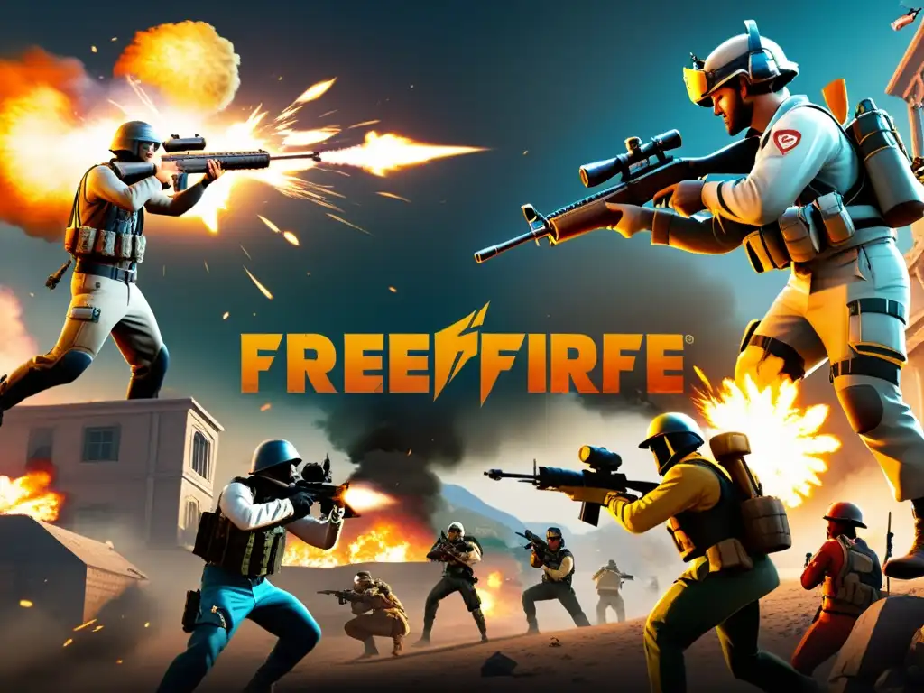 Saqueo estratégico en FreeFire: escena de batalla intensa con jugadores priorizando y maximizando su botín en medio de un caótico tiroteo