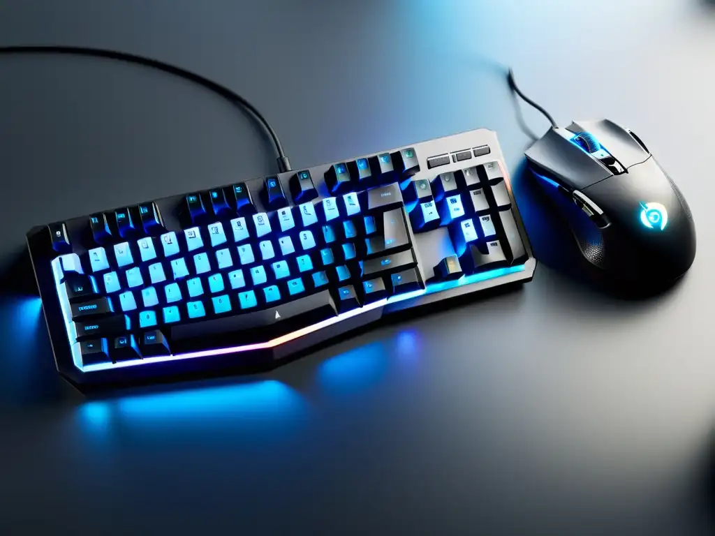 Un set de teclado y ratón para gaming de alta calidad en un escritorio minimalista