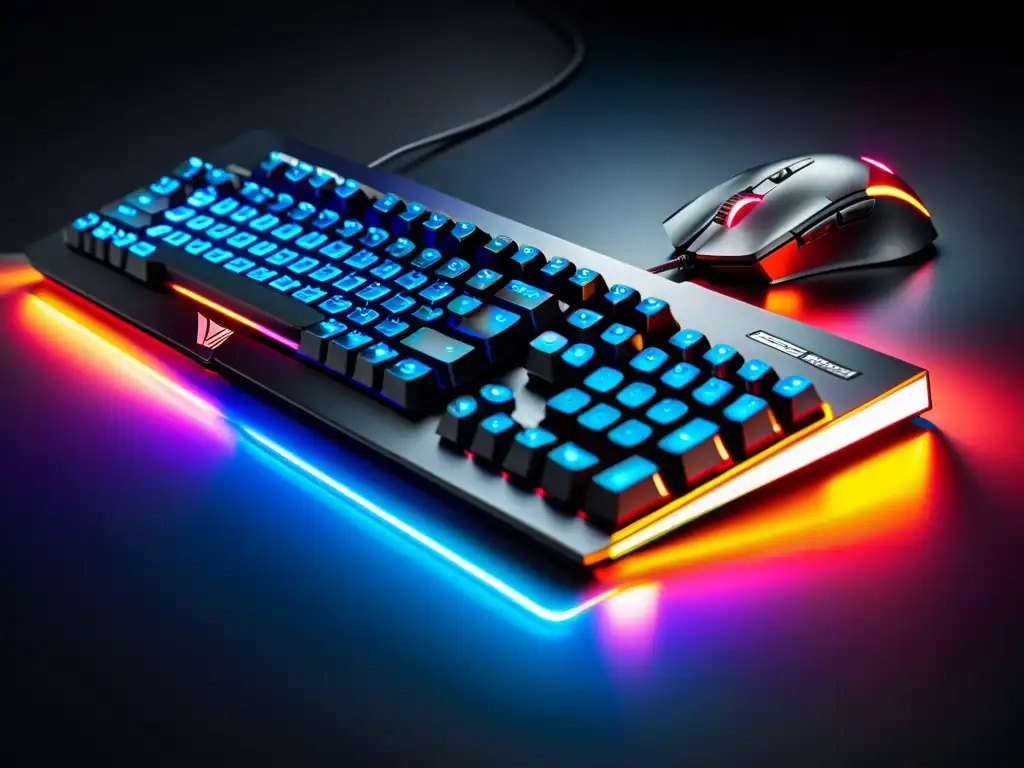 Un setup gaming de alta tecnología con teclado retroiluminado y ratón de precisión, perfecto para jugar FreeFire