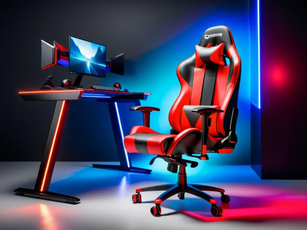 Silla gaming negra y roja con diseño ergonómico, ideal para largas sesiones de juego