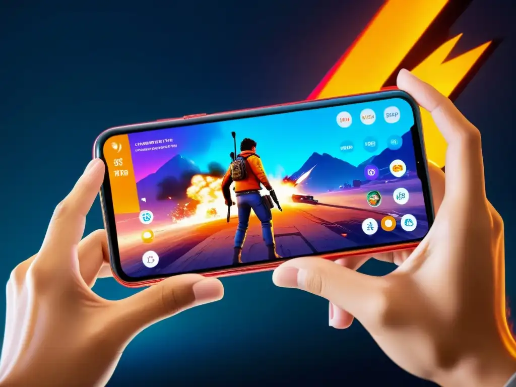 Un smartphone moderno con emocionante juego de Free Fire en pantalla, ideal para jugar