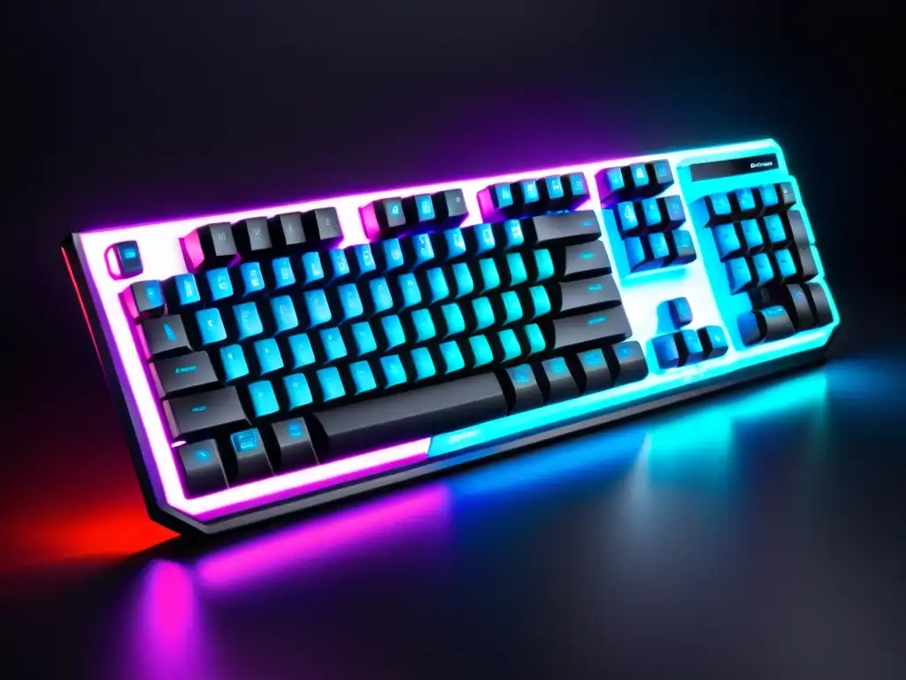 Un teclado gaming futurista con iluminación RGB dinámica, perfecto para Free Fire