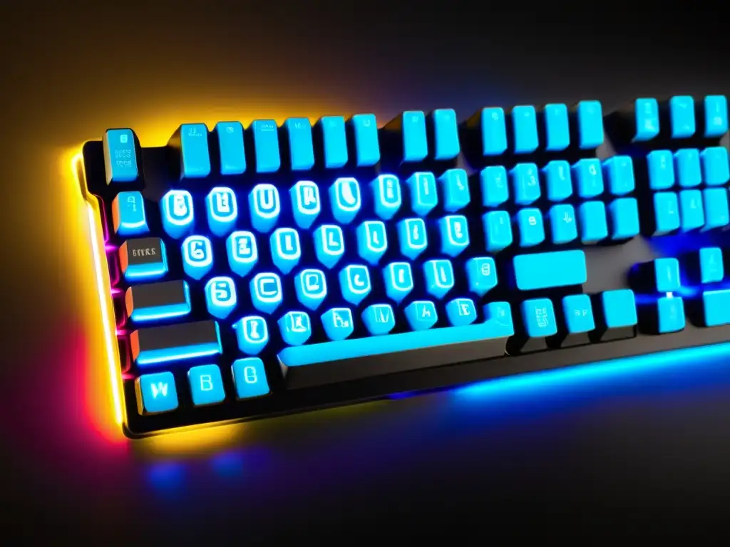 Un teclado gaming para Free Fire, iluminado en colores vibrantes, con teclas mecánicas y diseño futurista