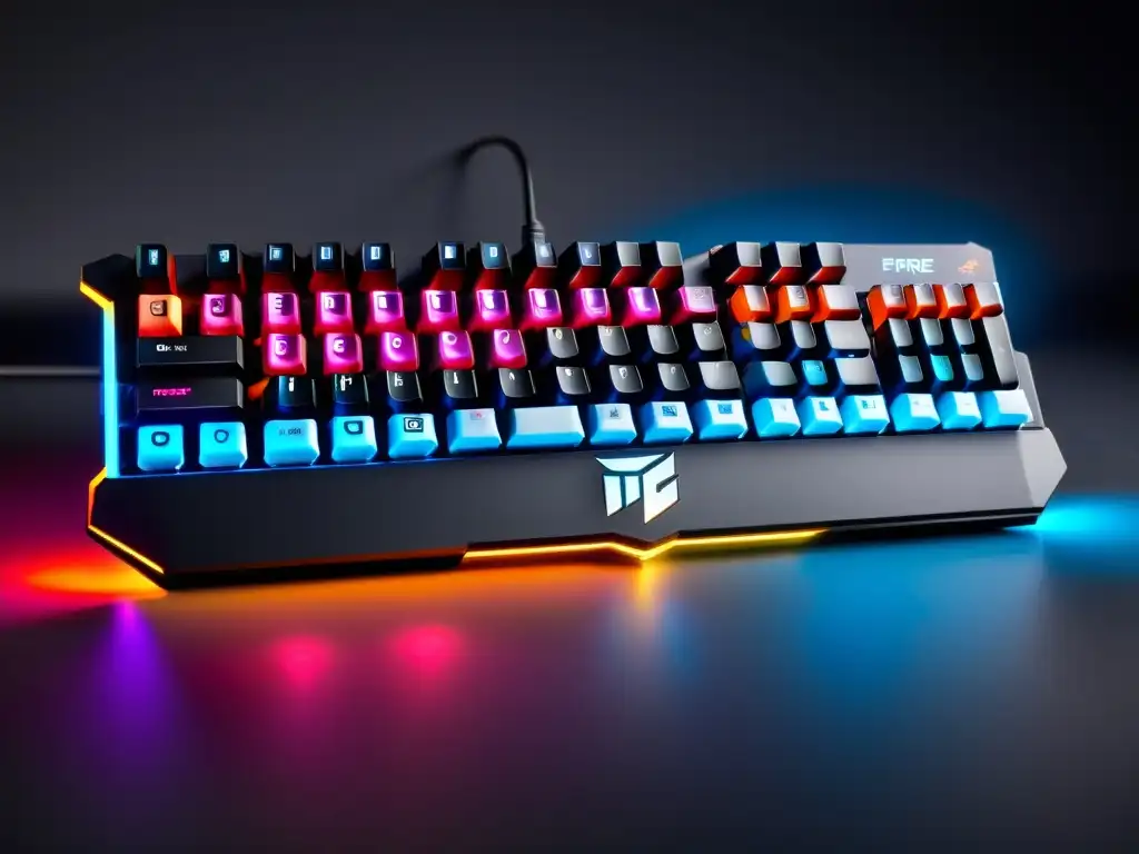 Teclado gaming para Free Fire con iluminación RGB vibrante y teclas mecánicas, perfecto para jugadores competitivos