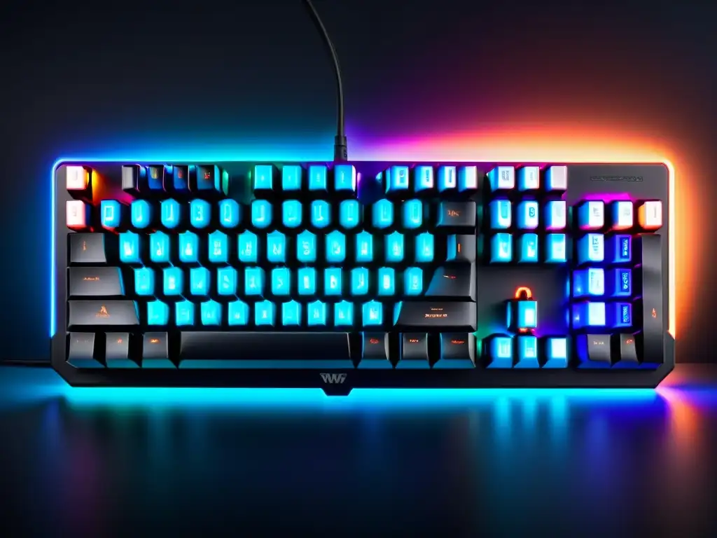 Un teclado mecánico de diseño futurista con luces RGB, ideal para gamers y tech enthusiasts - mejores teclados mecánicos para gamers