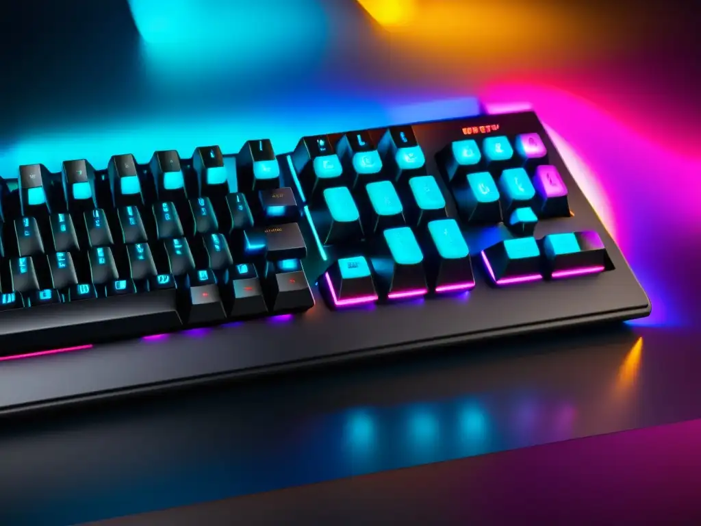 Un teclado mecánico para gamers con iluminación RGB, switches táctiles y diseño futurista