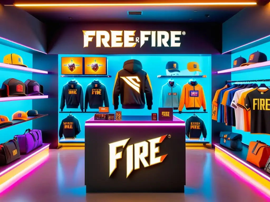 Tienda de merchandising de Free Fire de alta resolución, con productos modernos y atractivos para fans comprarán