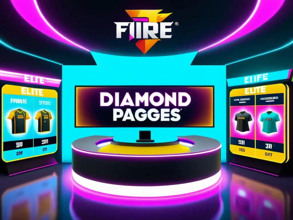 Una tienda virtual de primer nivel en Free Fire, con paquetes de diamantes premium y pases de élite