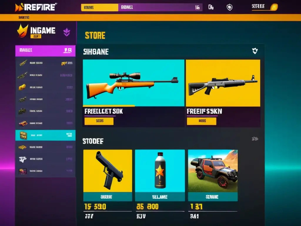 Explorando la tienda virtual de FreeFire, con skins, armas y moneda del juego