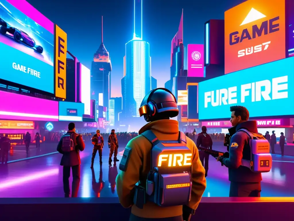 Vibrante ciudad futurista de Free Fire con integración de inteligencia artificial en la estrategia de juego