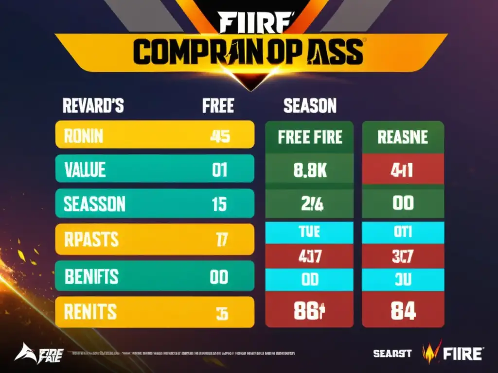 Vibrante comparativa pases temporada Free Fire en gráficos detallados y coloridos