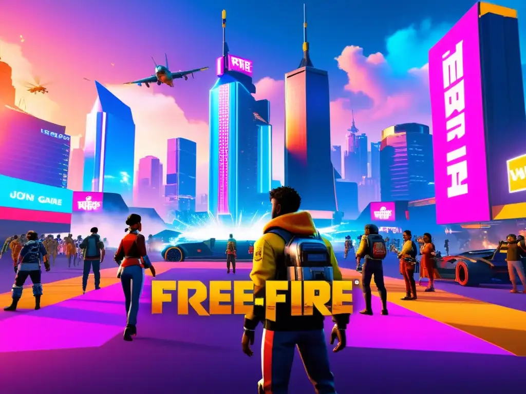 En el vibrante mercado virtual de Free Fire, avatares colaboran en actividades diversas, mostrando el impacto de la comunidad