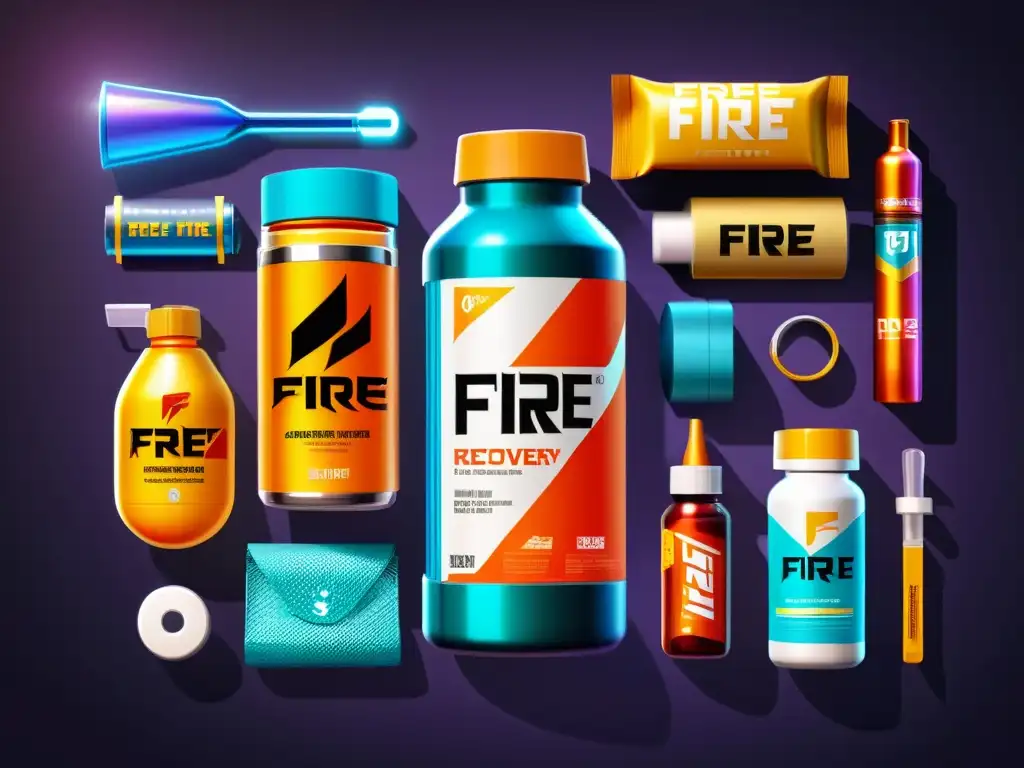 Vibrante ilustración de items de recuperación en Free Fire