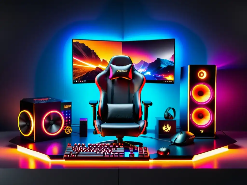 Vibrante setup gaming con accesorios de alta gama y juego intenso de FreeFire