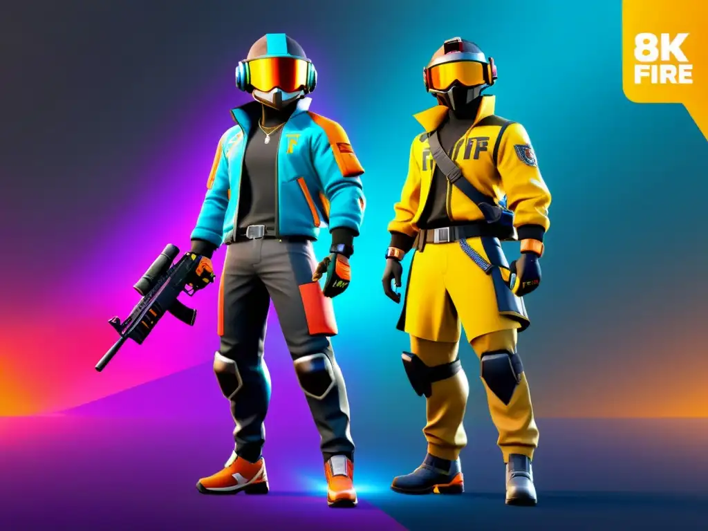 Vibrantes packs de skins Free Fire en alta calidad, con diseños detallados y colores llamativos