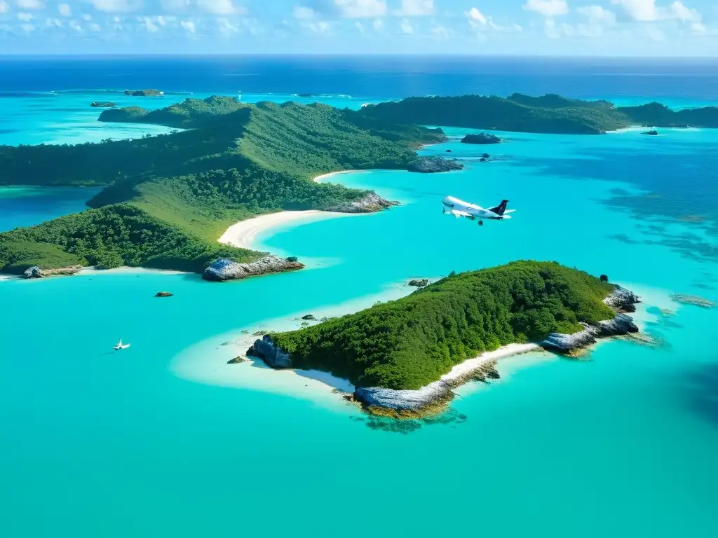 Vista aérea de aguas cristalinas y avión sobre Bermuda